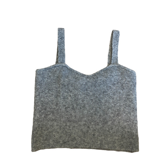 Zara Tops - Zara Knit Tank Top Gray Ribbed Neutral Basic Short Length Camel Hair Blend L Lrg